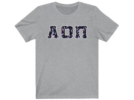 Alpha Omicron Pi Printed Letters | Bayside Black T-Shirt Supply