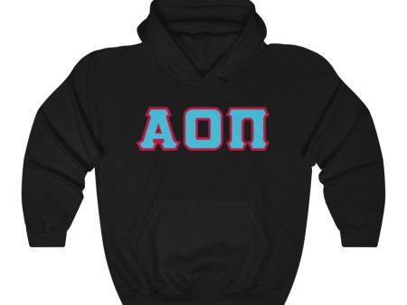 Alpha Omicron Pi Printed Letters | Cyan with Red Border Hoodie Online