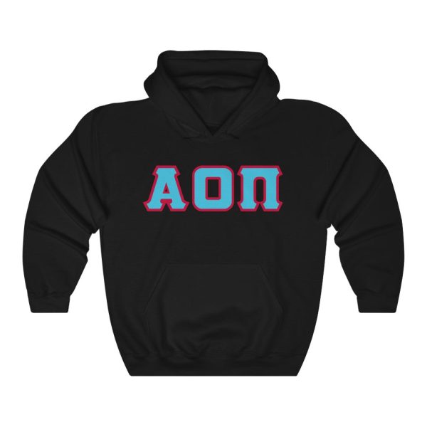 Alpha Omicron Pi Printed Letters | Cyan with Red Border Hoodie Online