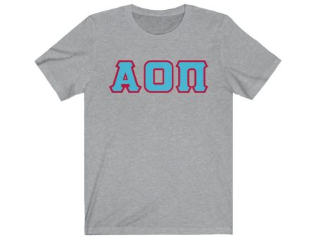 Alpha Omicron Pi Printed Letters | Cyan with Red Border T-Shirt Online Sale