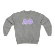 Alpha Phi Printed Letters | Violet & White Border Crewneck Discount