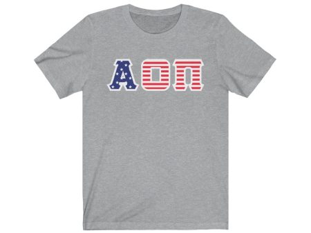 Alpha Omicron Pi Printed Letters | American Flag Pattern T-Shirt Supply