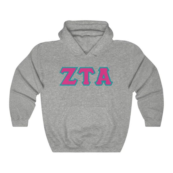 ZTA Printed Letters | Hot Pink & Turquoise Border Hoodie For Discount