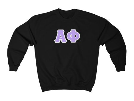 Alpha Phi Printed Letters | Violet & White Border Crewneck Discount